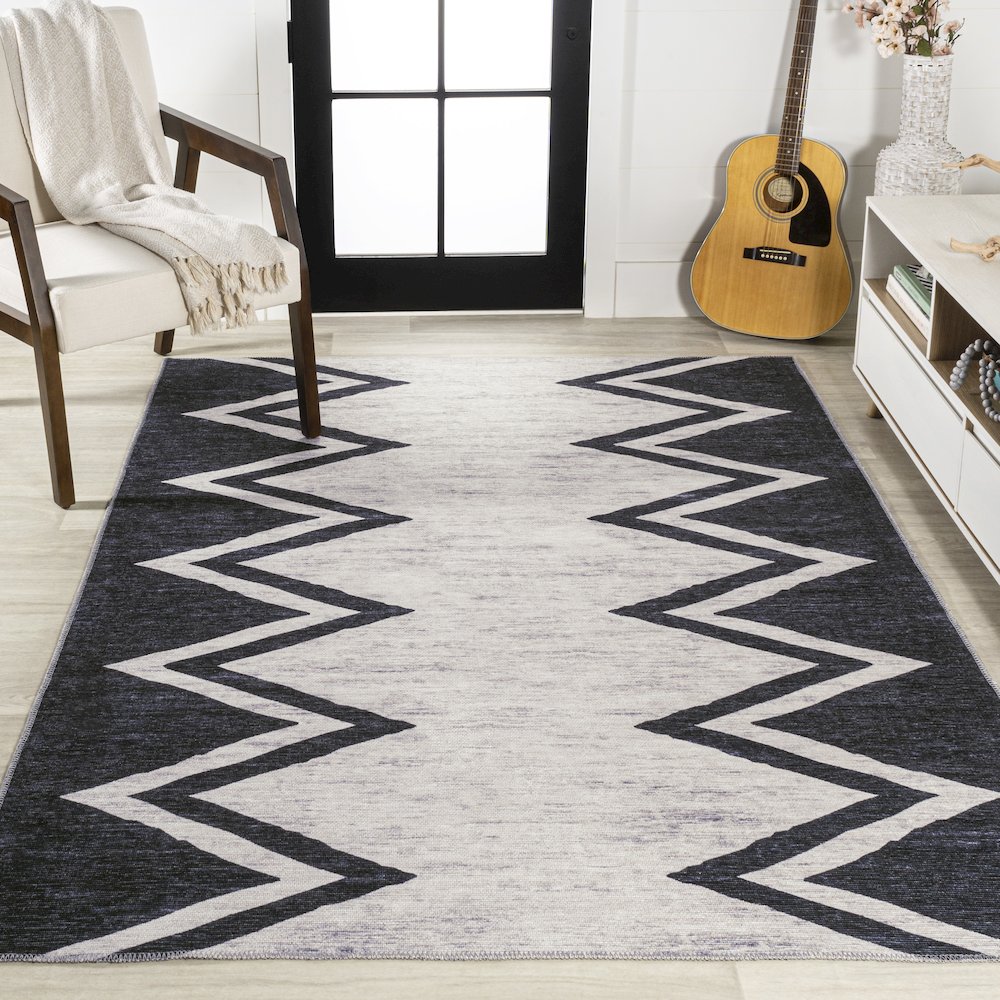 Siksak Modern Chevron Border Area Rug. Picture 4