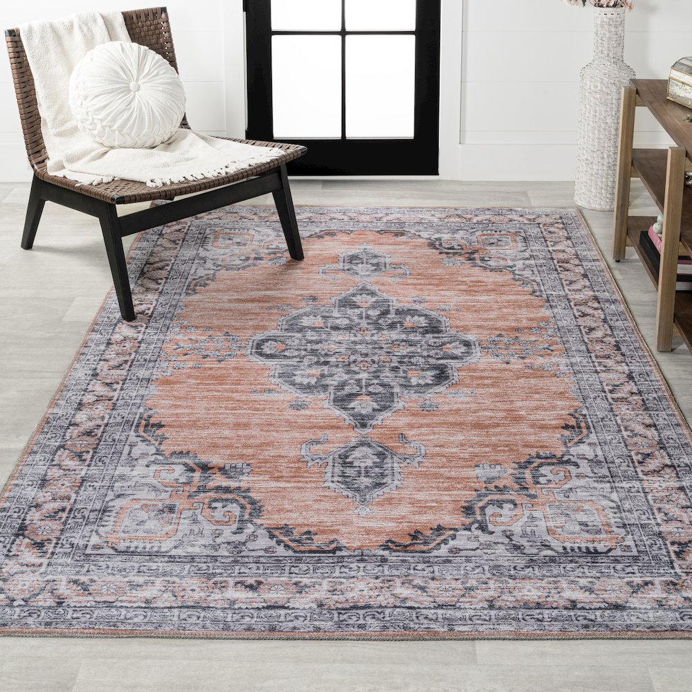 Wincer Chenille Cottage Medallion Machine-Washable Area Rug. Picture 2