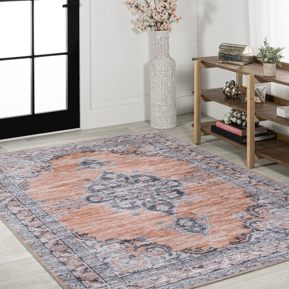 Wincer Chenille Cottage Medallion Machine-Washable Area Rug. Picture 3