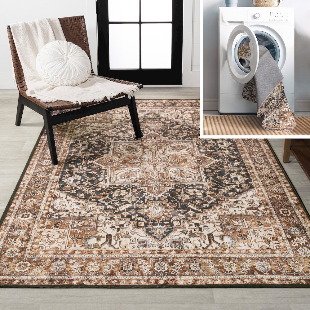 Chapell Chenille Mid-Century Medallion Machine-Washable Area Rug. Picture 8