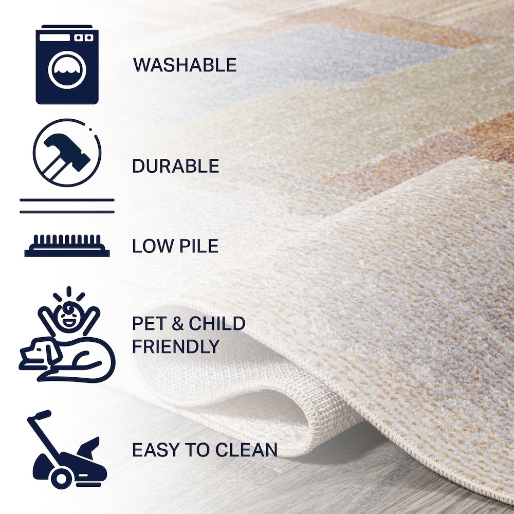 Weaver Abstract Coastal Watercolor Machine-Washable Area Rug. Picture 7
