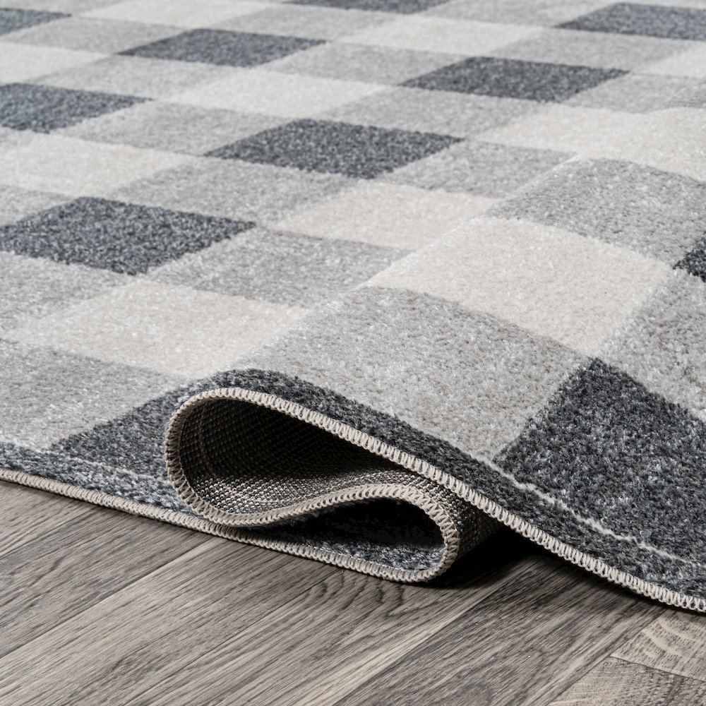 Gingham Gradient Plaid Cottage Machine-Washable Area Rug. Picture 7