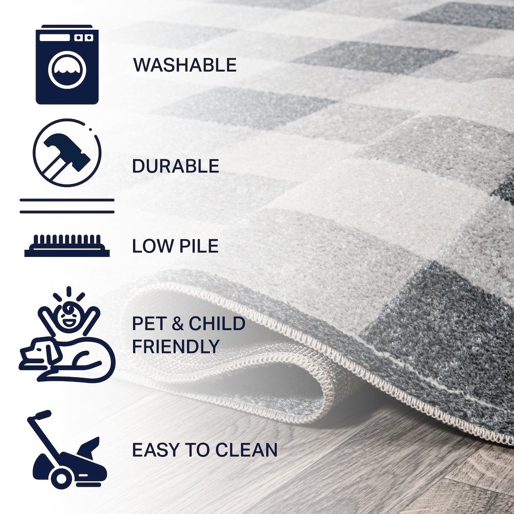 Gingham Gradient Plaid Cottage Machine-Washable Area Rug. Picture 7