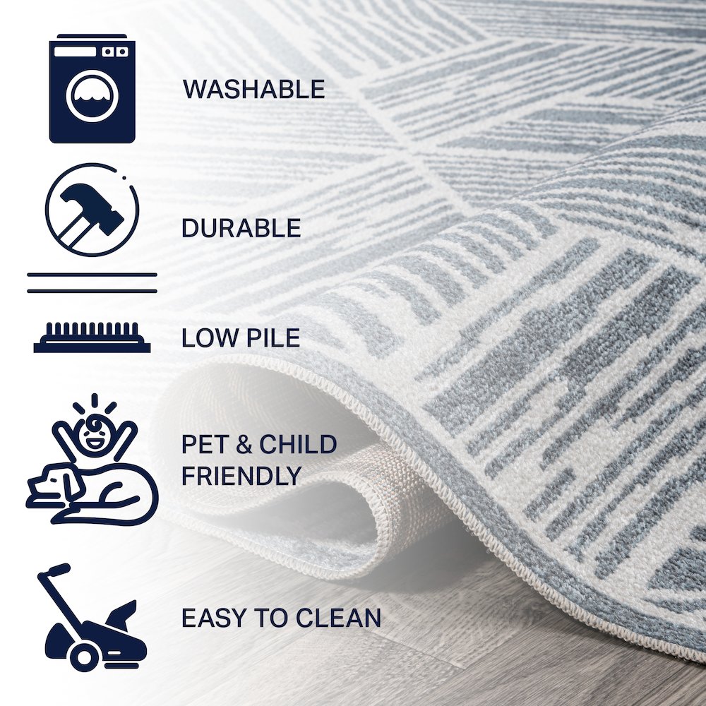 Vector Modern Coastal Geometric Machine-Washable Area Rug. Picture 7