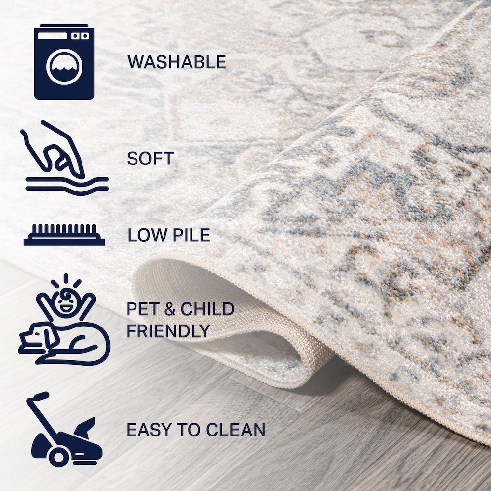Edith Distressed Medallion Low-Pile Machine-Washable Area Rug. Picture 7