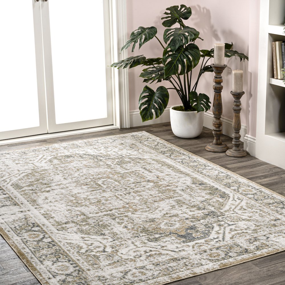 Edith Distressed Medallion Low-Pile Machine-Washable Area Rug. Picture 3