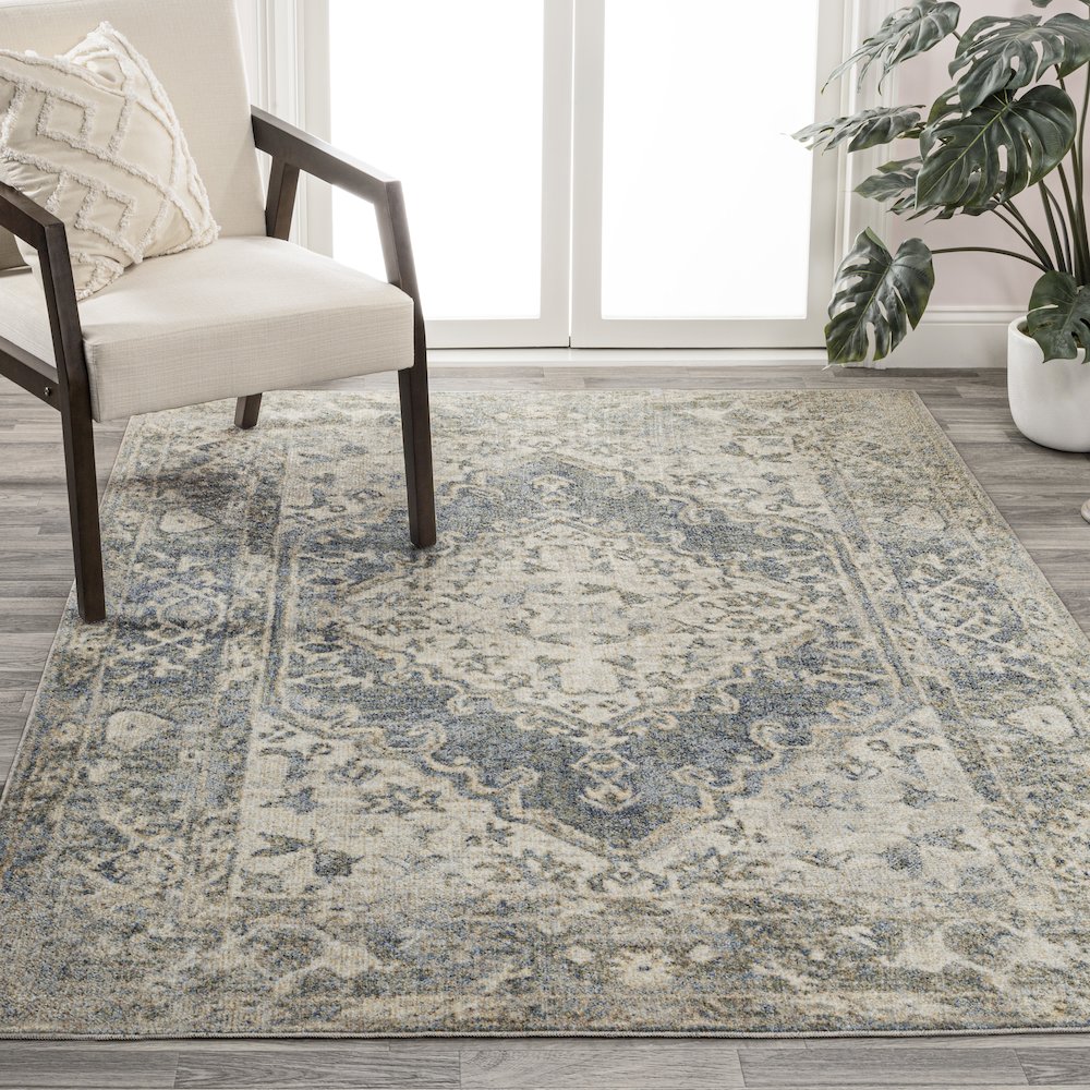 Pavel Distressed Medallion Low-Pile Machine-Washable Area Rug. Picture 2