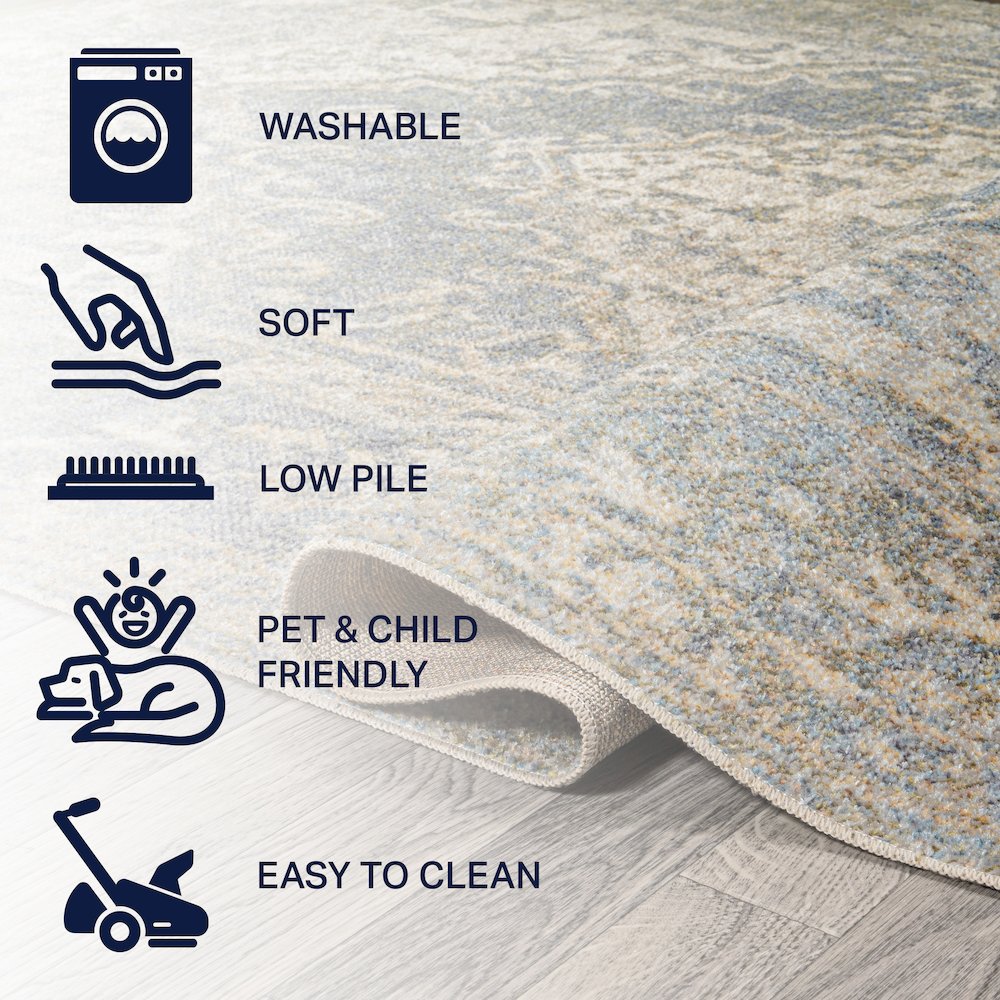 Pavel Distressed Medallion Low-Pile Machine-Washable Area Rug. Picture 7