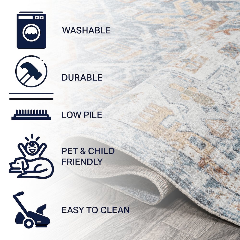 Shaemus Bohemian Medallion Low-Pile Machine-Washable Area Rug. Picture 7