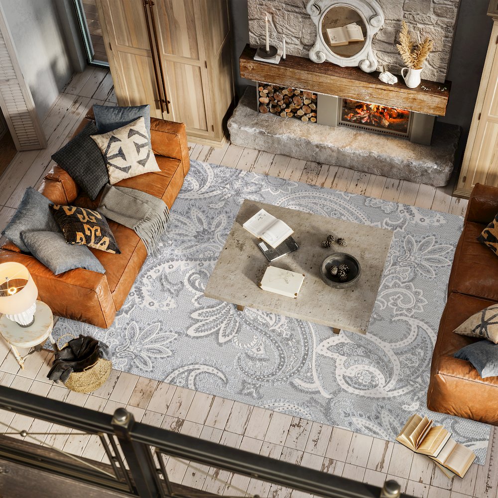 Gordes Paisley High-Low Indoor/Outdoor Area Rug. Picture 5