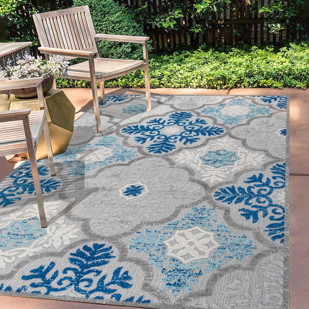 Cassis Ornate Ogee Trellis High-Low Indoor/Outdoor Area Rug. Picture 5