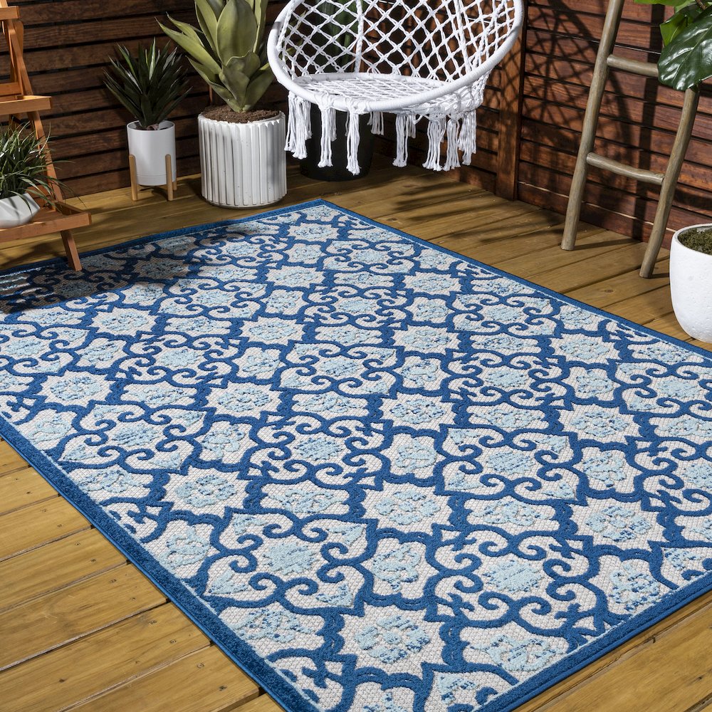 Gallia Tile Trellis High-Low Indoor/Outdoor Area Rug. Picture 6