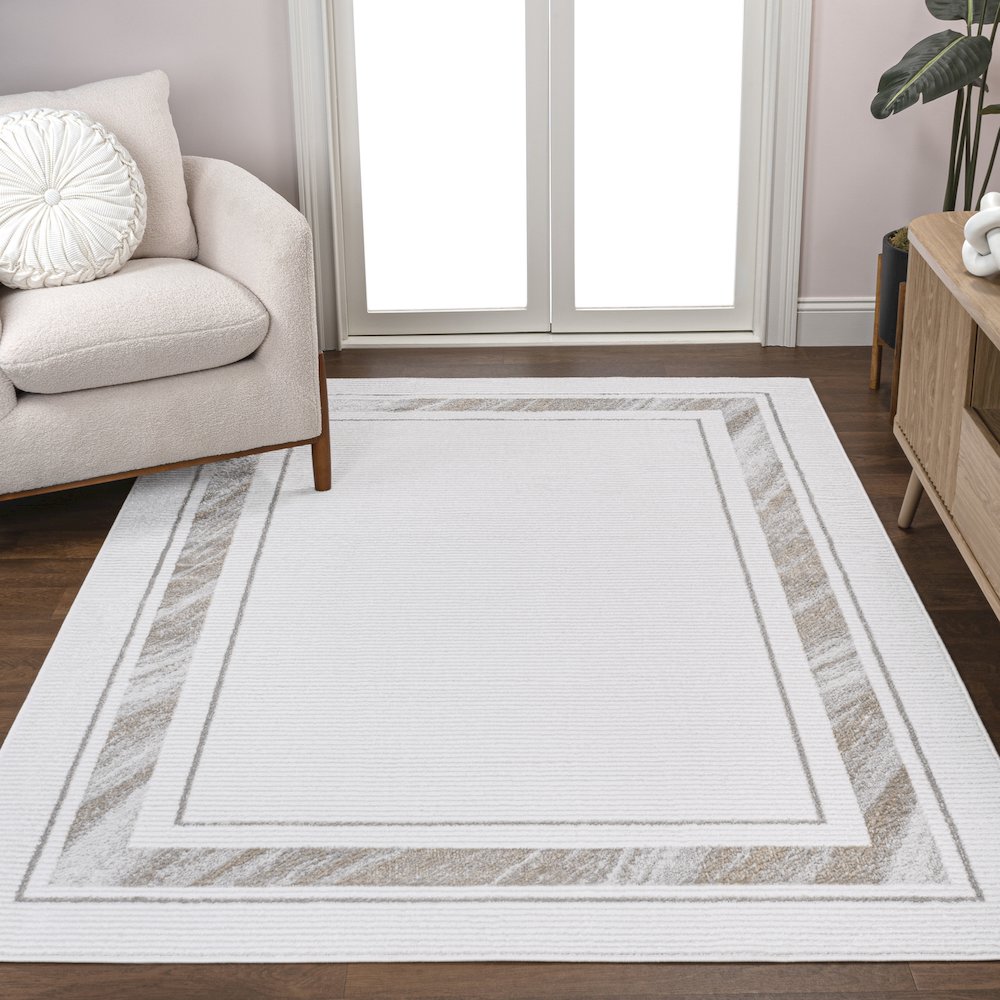 Athens Classic Border Marble Pattern High-Low Area Rug. Picture 1