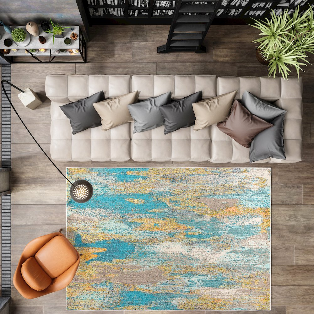 Contemporary Pop Modern Abstract Vintage Waterfall Area Rug. Picture 4