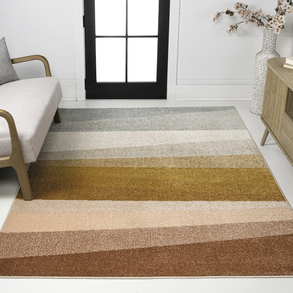 Prism Geometric Striped Red/Yellow/Gray 4 ft. x 6 ft. Area Rug. Picture 2
