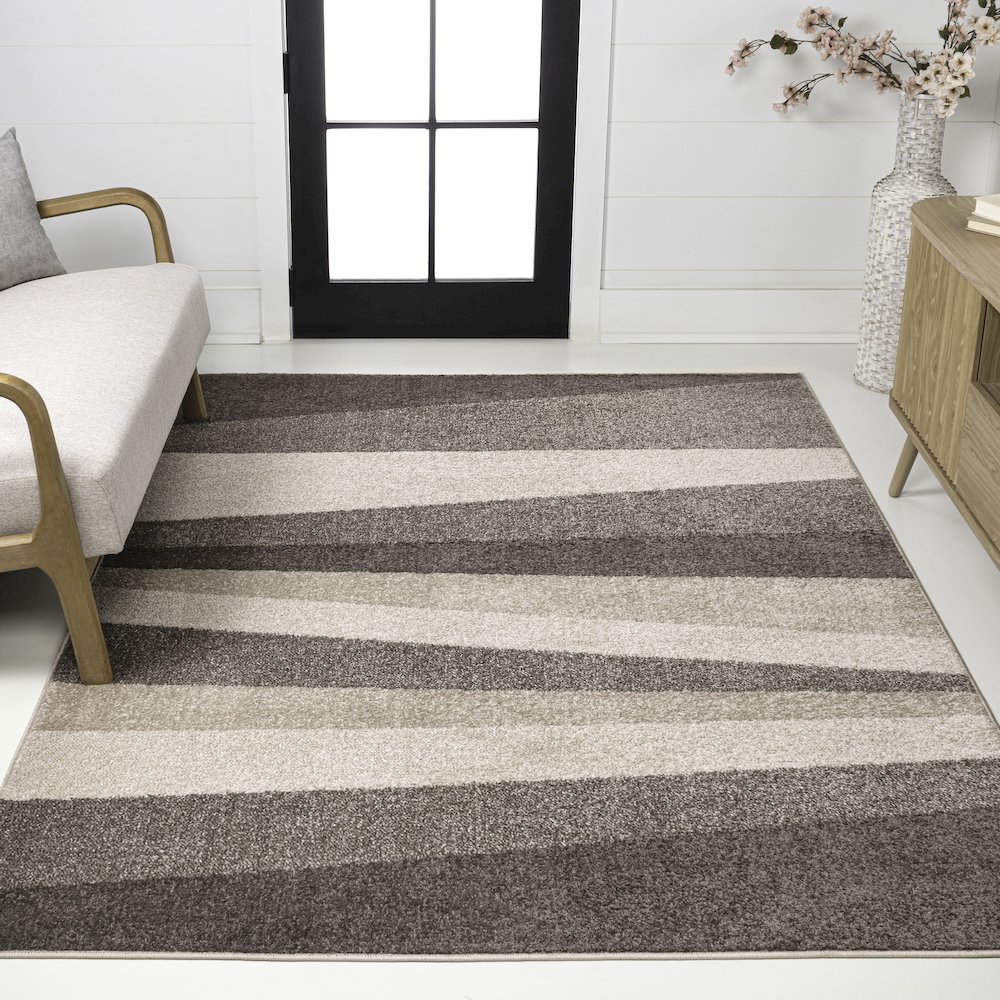 Prism Geometric Striped Beige/Brown 4 ft. x 6 ft. Area Rug. Picture 2