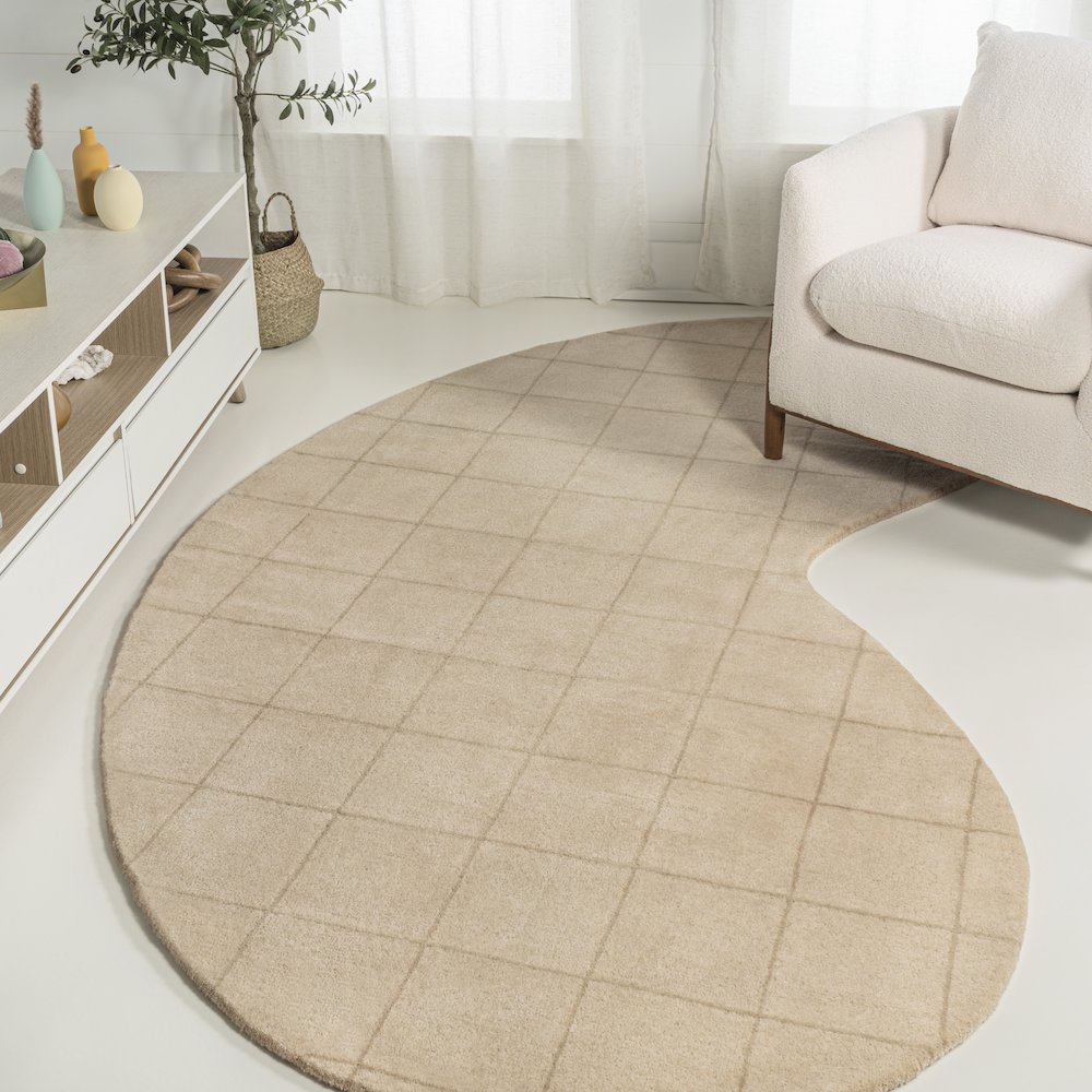 Bean Modern Plaid Grid Handwoven Wool Area Rug. Picture 2