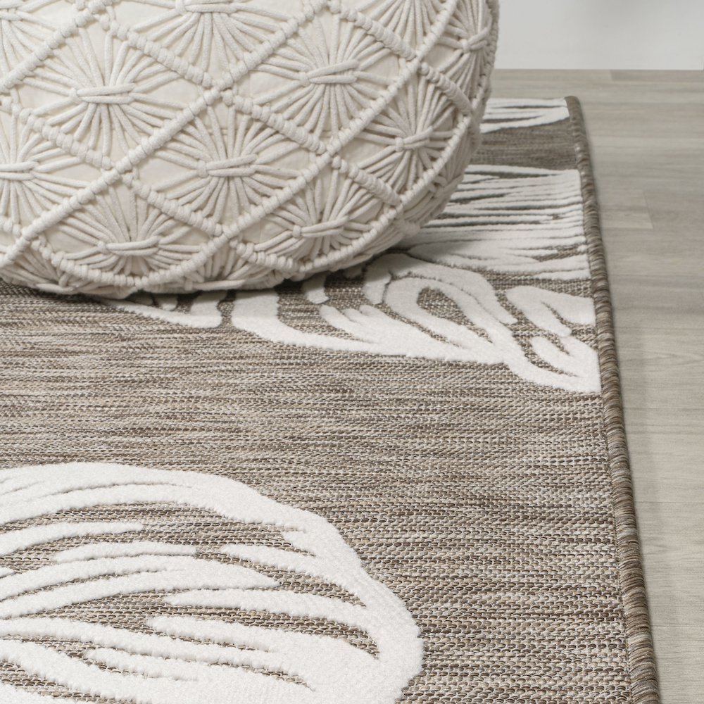 Tobago High-Low Two Tone Monstera Leaf Area Rug. Picture 8