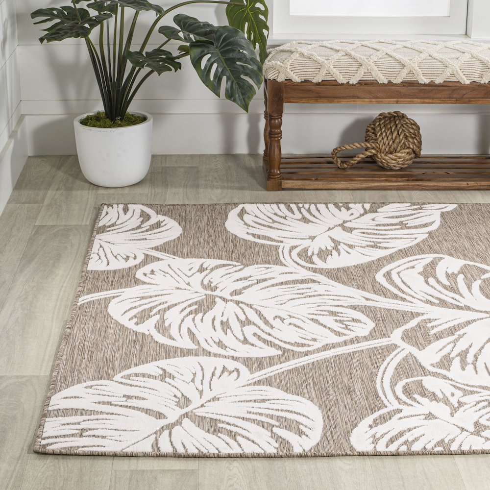 Tobago High-Low Two Tone Monstera Leaf Area Rug. Picture 3