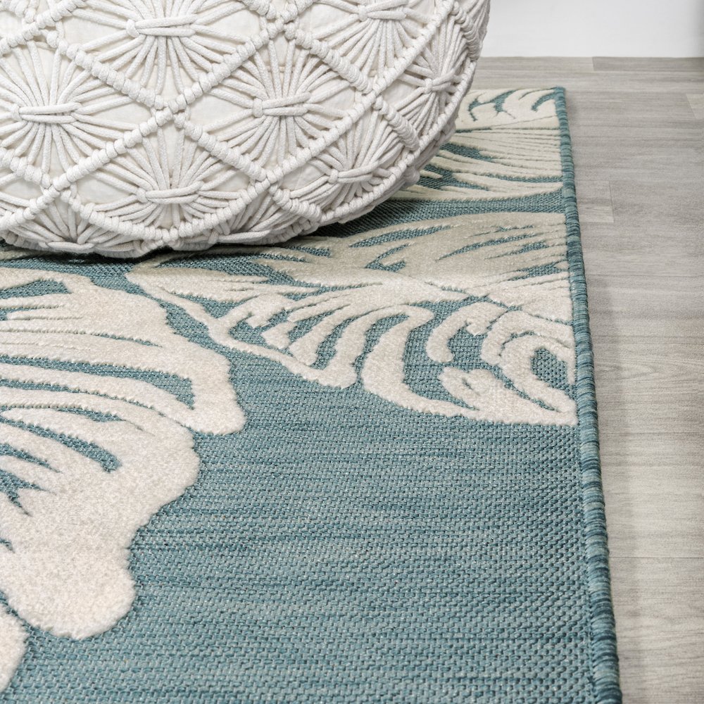 Tobago High-Low Two Tone Monstera Leaf Area Rug. Picture 8