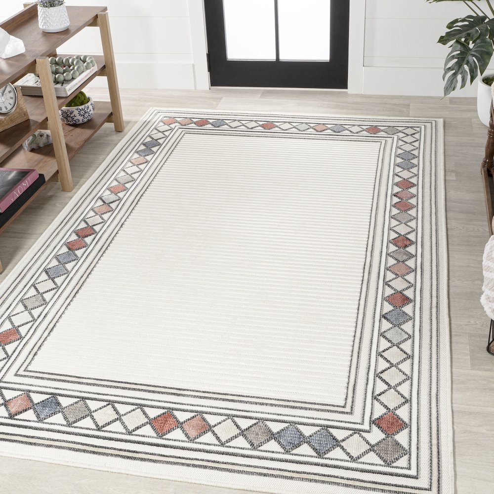 Sebastian High-Low Modern Diamond Border Area Rug. Picture 2