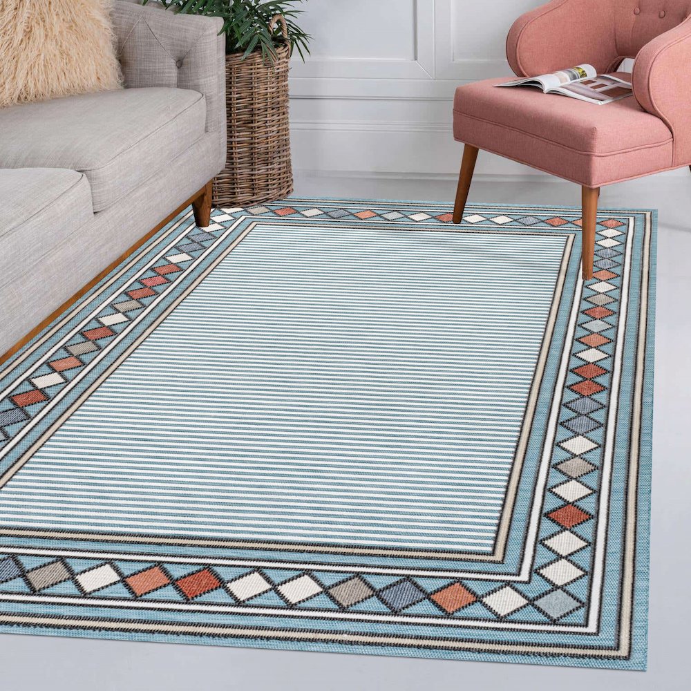 Sebastian High-Low Modern Diamond Border Area Rug. Picture 10
