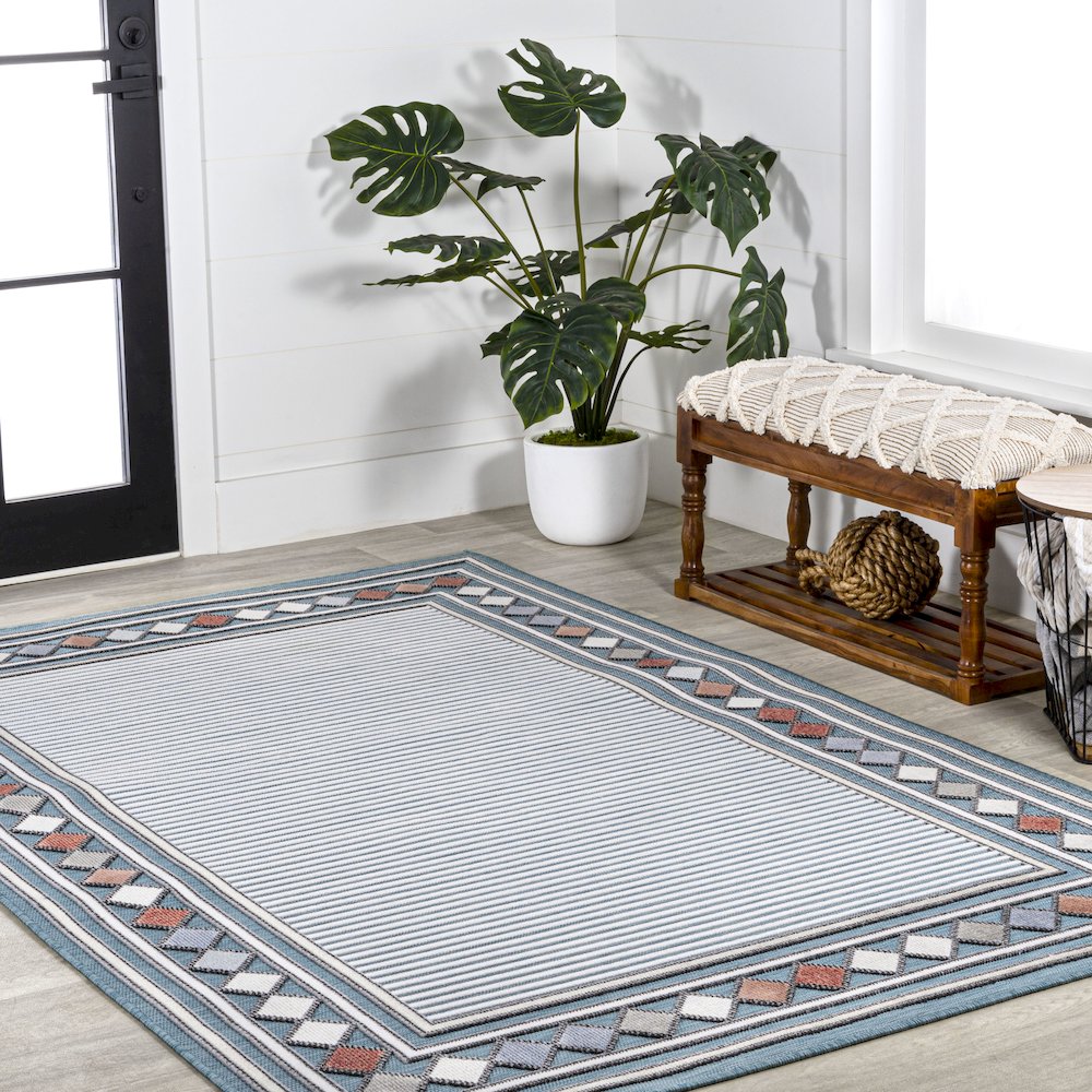 Sebastian High-Low Modern Diamond Border Area Rug. Picture 5