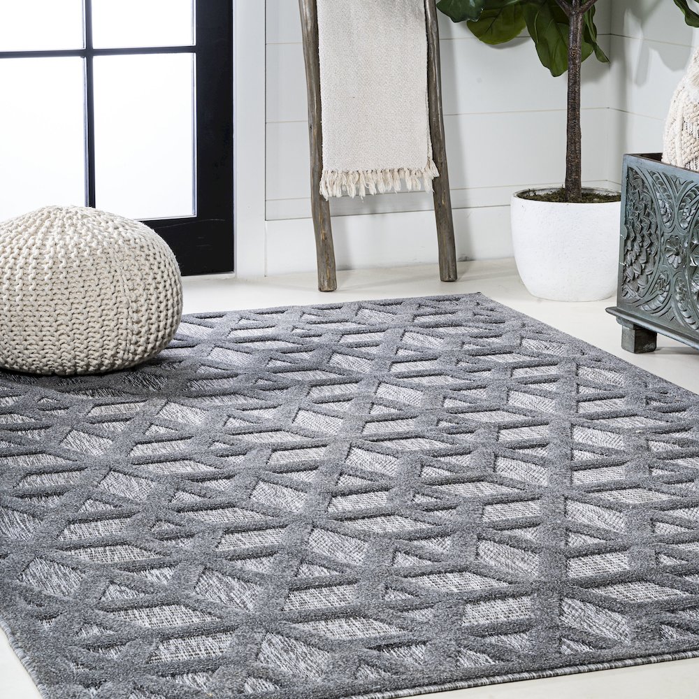 Talaia Neutral Geometric Indoor/Outdoor Area Rug. Picture 5