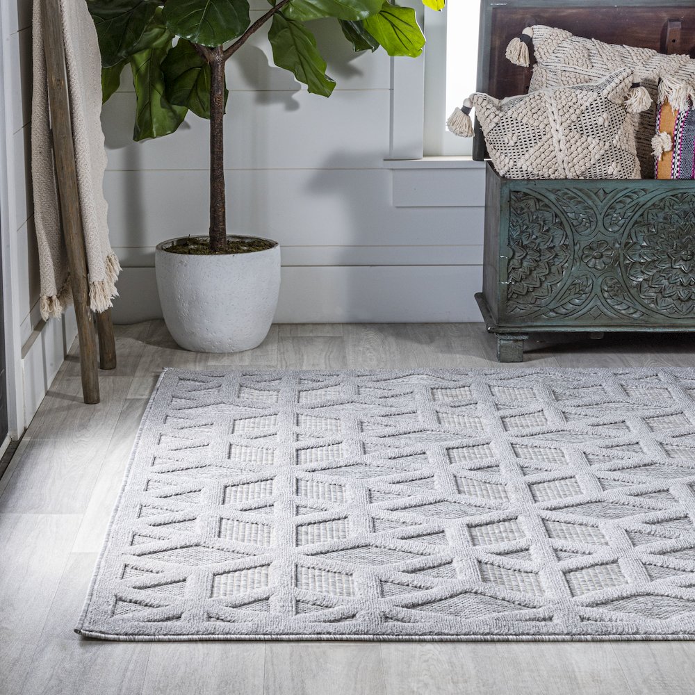 Talaia Neutral Geometric Indoor/Outdoor Area Rug. Picture 3