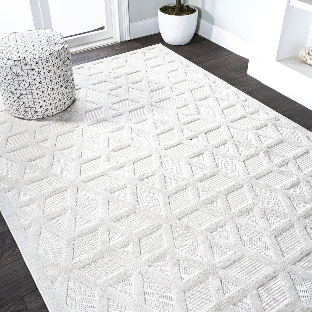 Talaia Neutral Geometric Indoor/Outdoor Area Rug. Picture 4