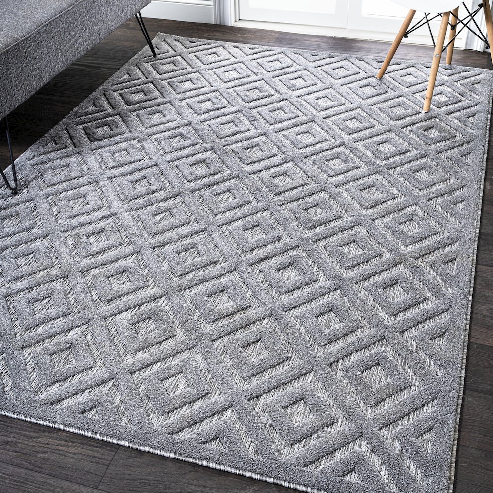 Portmany Neutral Diamond Trellis Indoor/Outdoor Area Rug. Picture 2