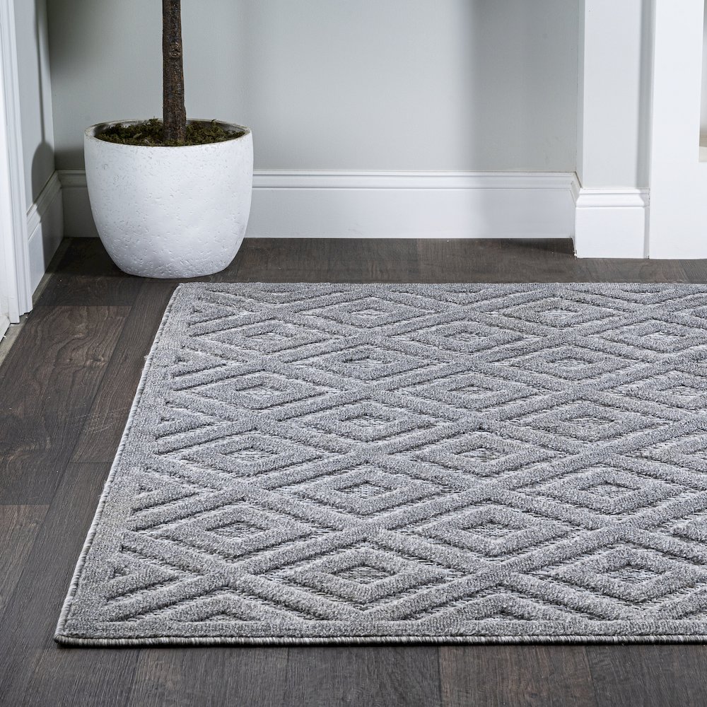 Portmany Neutral Diamond Trellis Indoor/Outdoor Area Rug. Picture 3