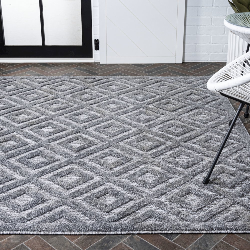 Portmany Neutral Diamond Trellis Indoor/Outdoor Area Rug. Picture 7