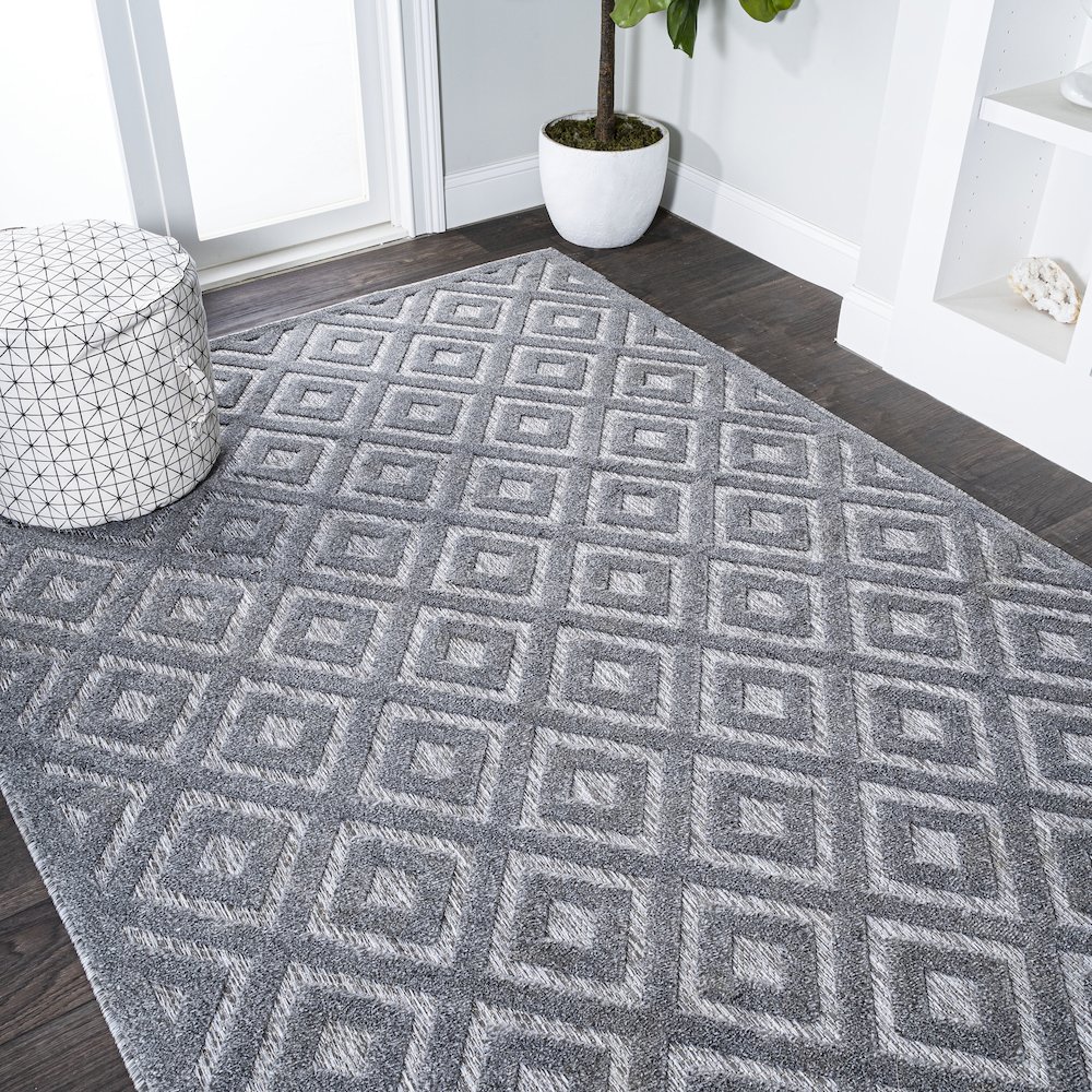 Portmany Neutral Diamond Trellis Indoor/Outdoor Area Rug. Picture 4