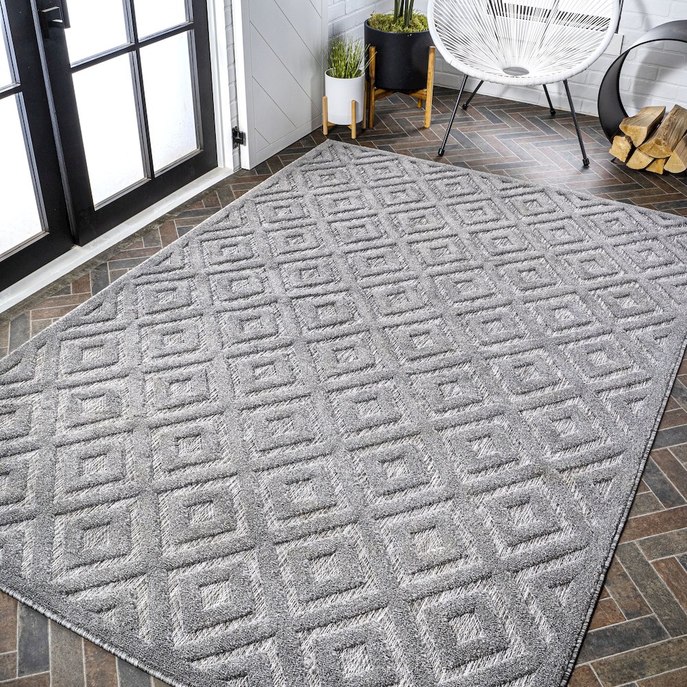 Portmany Neutral Diamond Trellis Indoor/Outdoor Area Rug. Picture 8