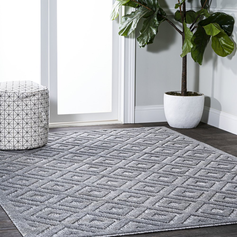 Portmany Neutral Diamond Trellis Indoor/Outdoor Area Rug. Picture 5