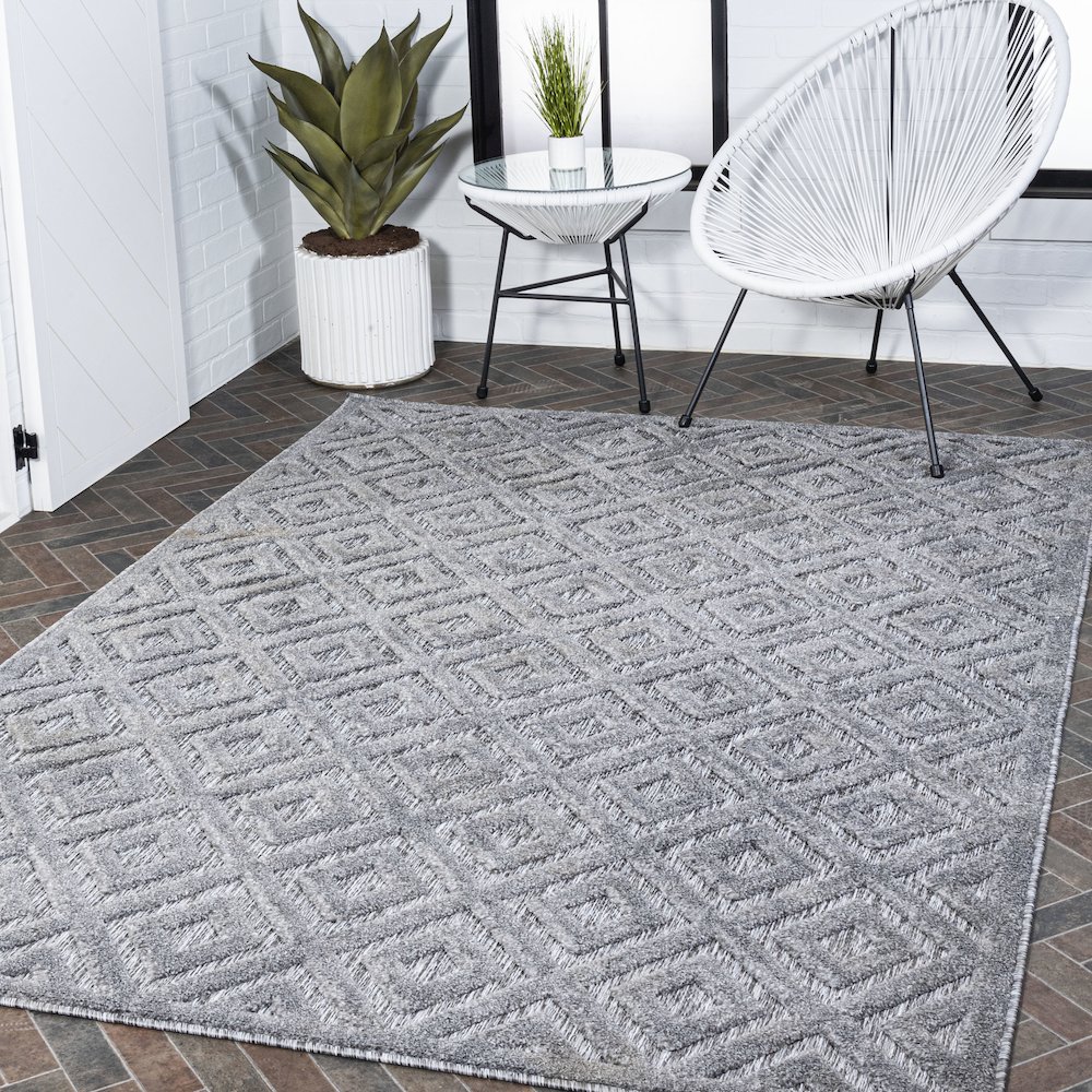 Portmany Neutral Diamond Trellis Indoor/Outdoor Area Rug. Picture 9