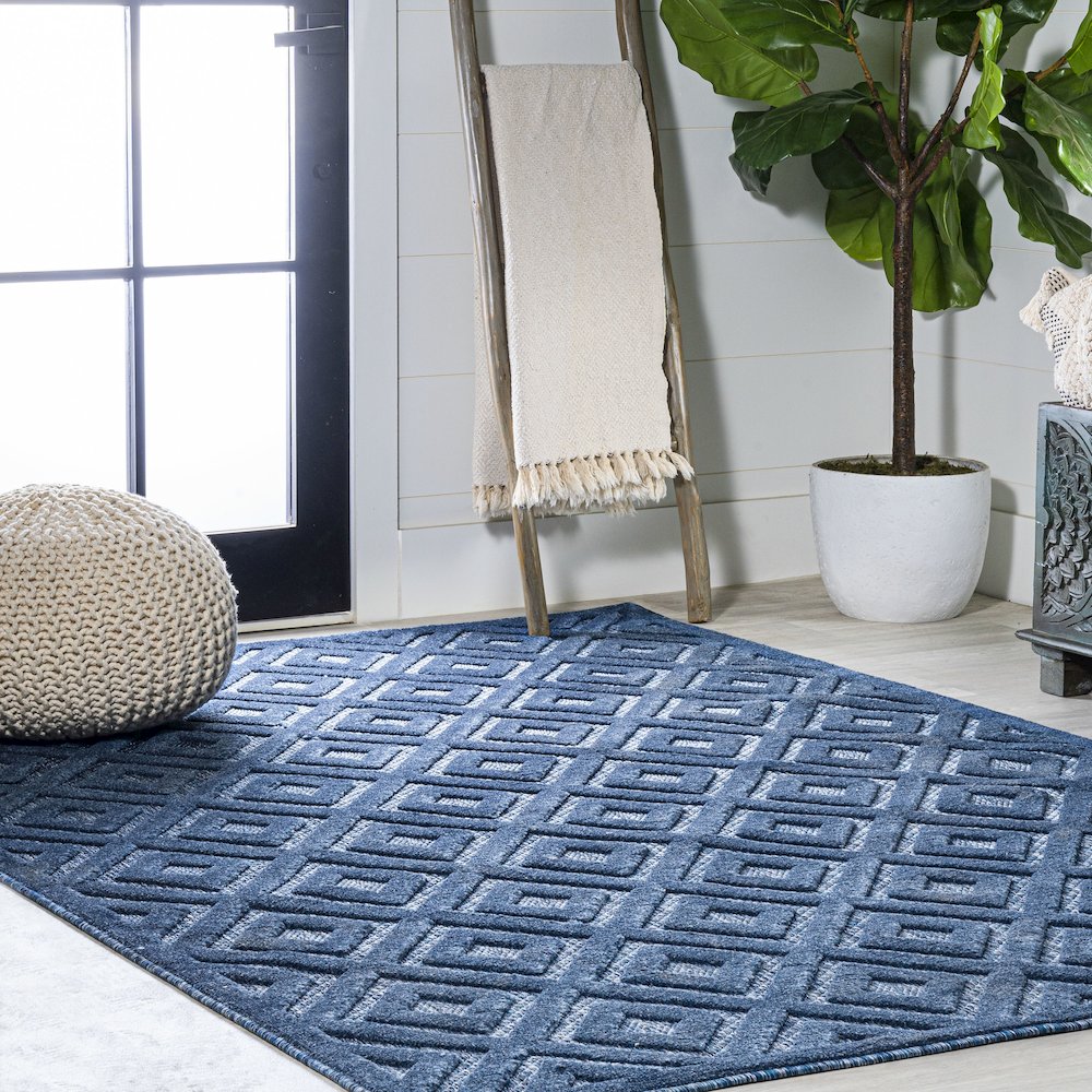 Portmany Neutral Diamond Trellis Indoor/Outdoor Area Rug. Picture 2