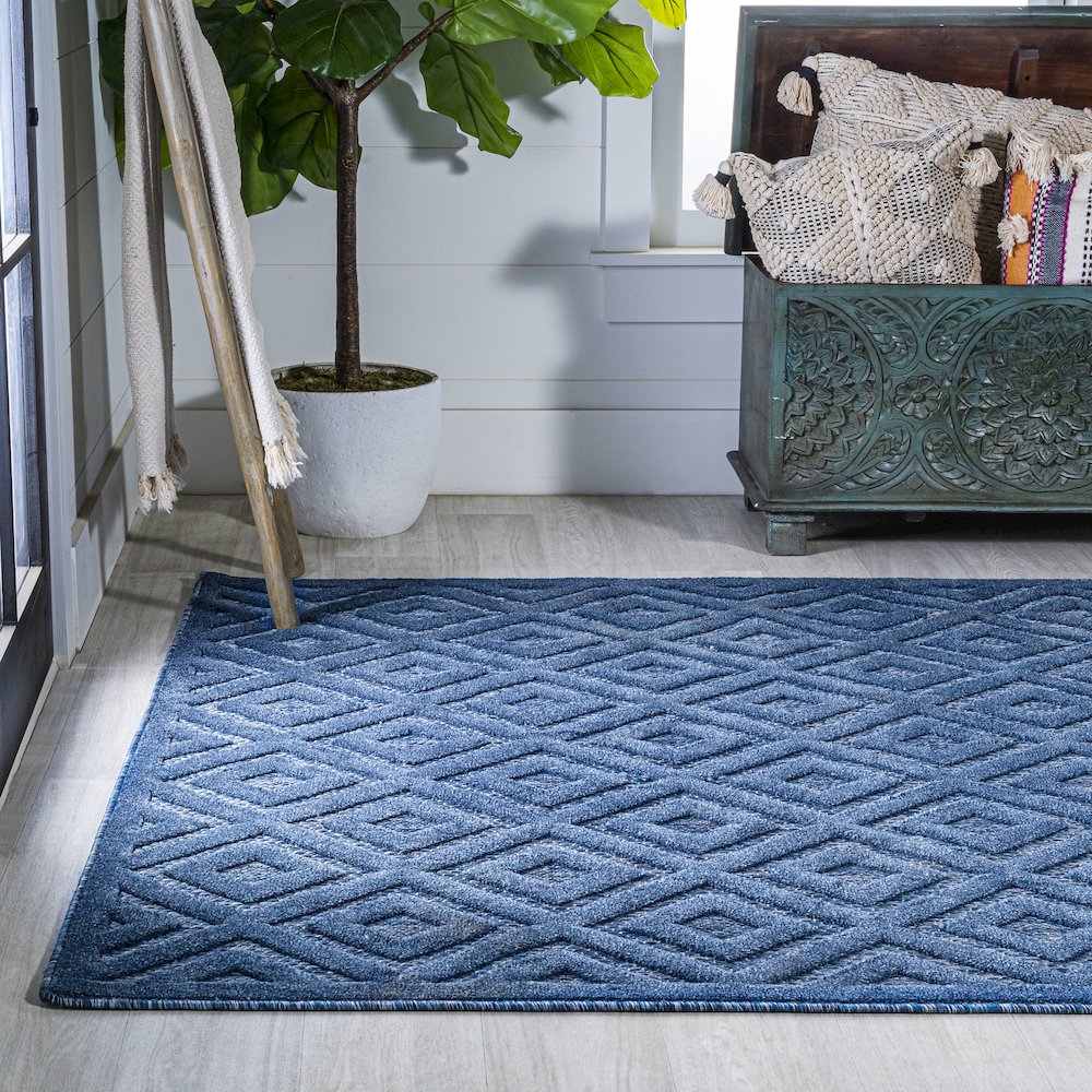 Portmany Neutral Diamond Trellis Indoor/Outdoor Area Rug. Picture 3