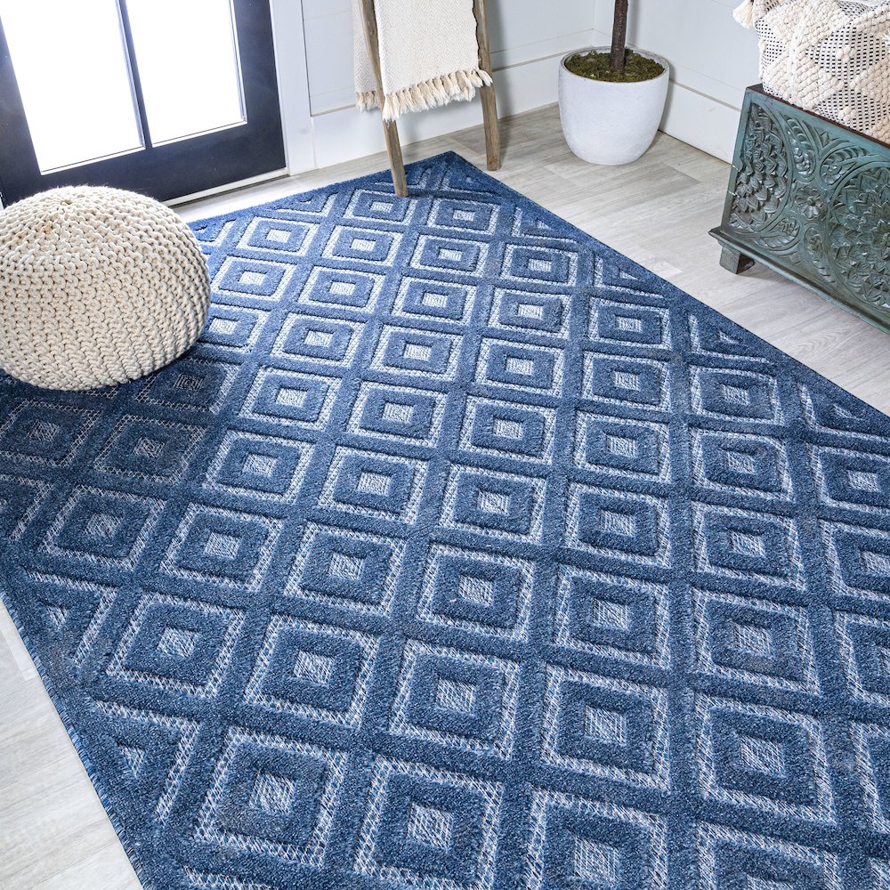 Portmany Neutral Diamond Trellis Indoor/Outdoor Area Rug. Picture 4