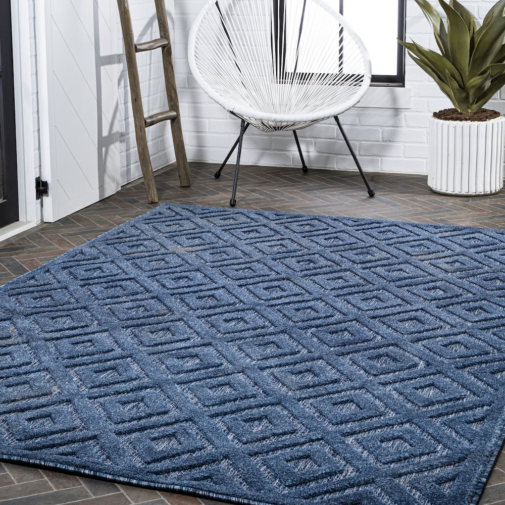 Portmany Neutral Diamond Trellis Indoor/Outdoor Area Rug. Picture 9