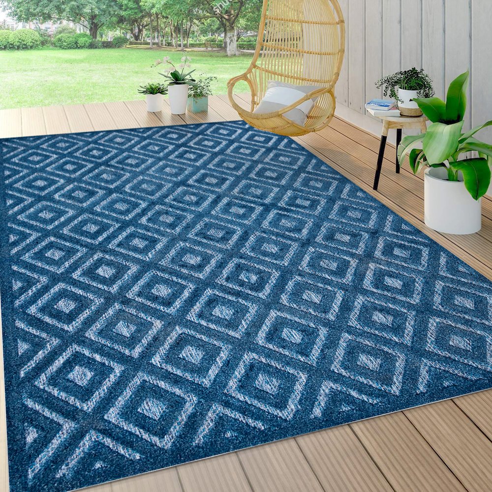 Portmany Neutral Diamond Trellis Indoor/Outdoor Area Rug. Picture 6