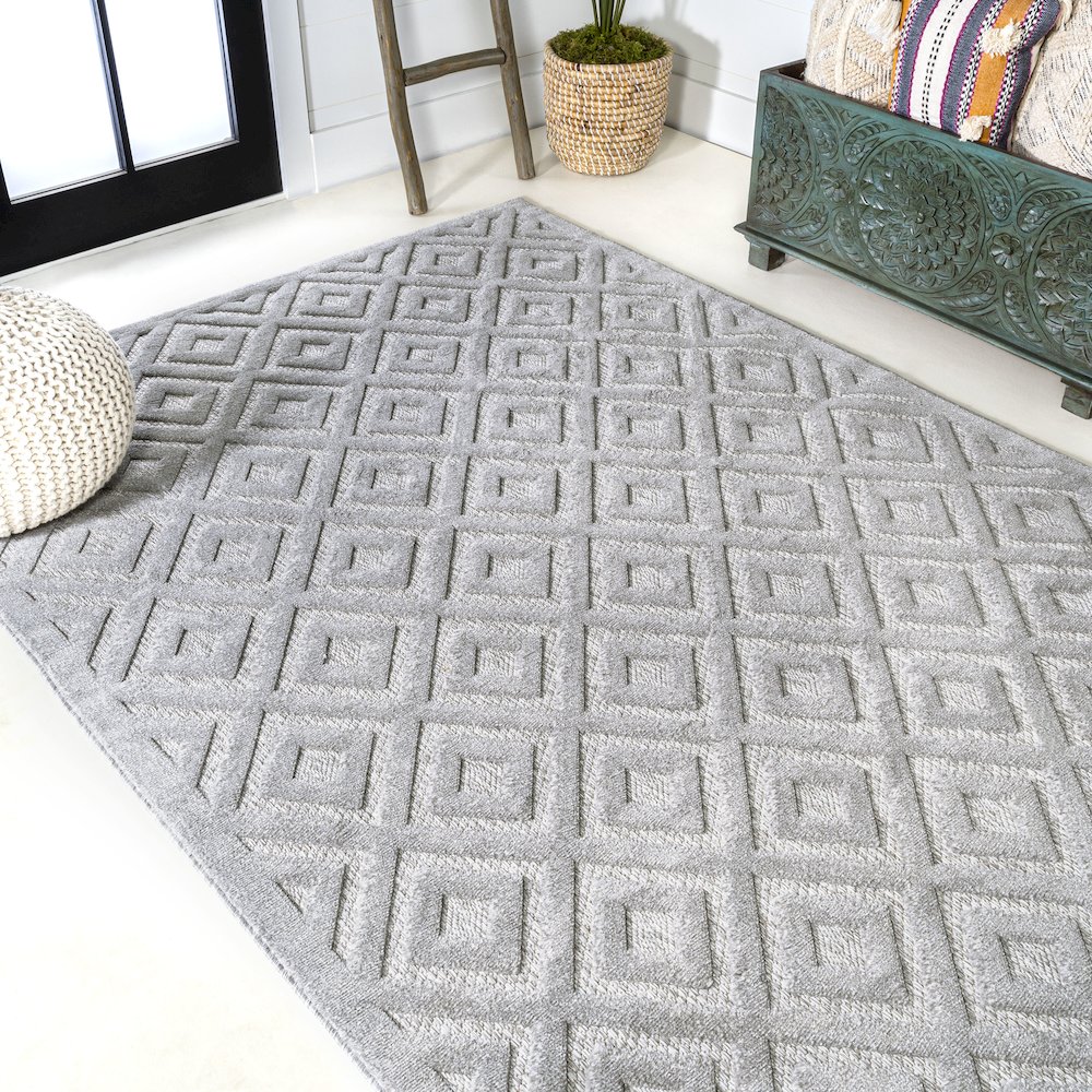 Portmany Neutral Diamond Trellis Indoor/Outdoor Area Rug. Picture 4