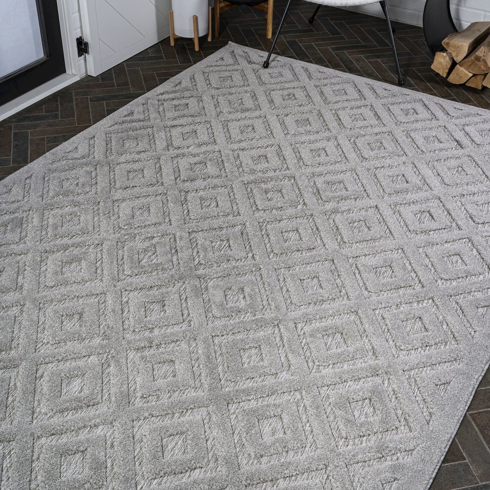 Portmany Neutral Diamond Trellis Indoor/Outdoor Area Rug. Picture 8