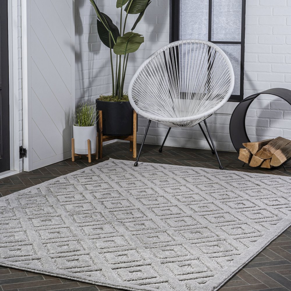 Portmany Neutral Diamond Trellis Indoor/Outdoor Area Rug. Picture 9
