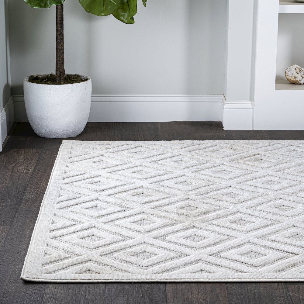 Portmany Neutral Diamond Trellis Indoor/Outdoor Area Rug. Picture 3