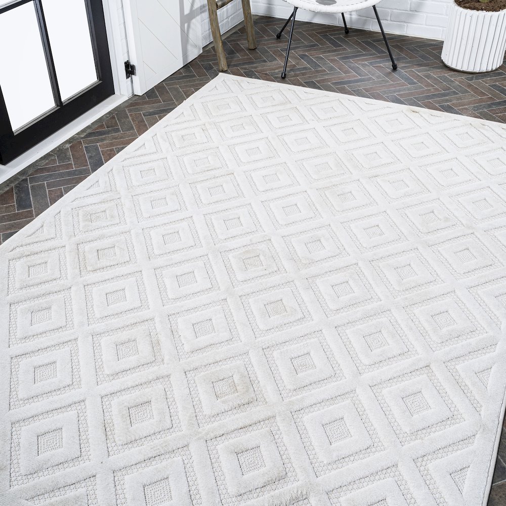 Portmany Neutral Diamond Trellis Indoor/Outdoor Area Rug. Picture 8
