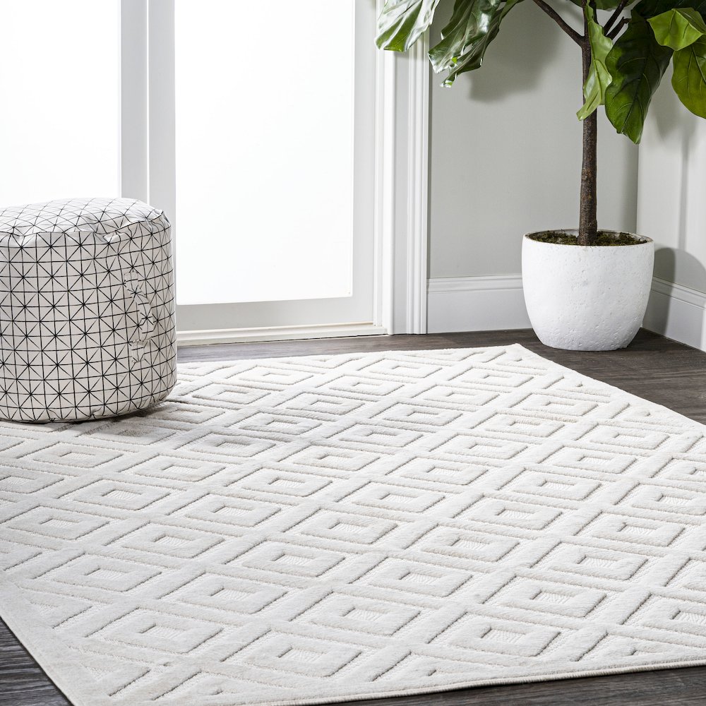 Portmany Neutral Diamond Trellis Indoor/Outdoor Area Rug. Picture 5