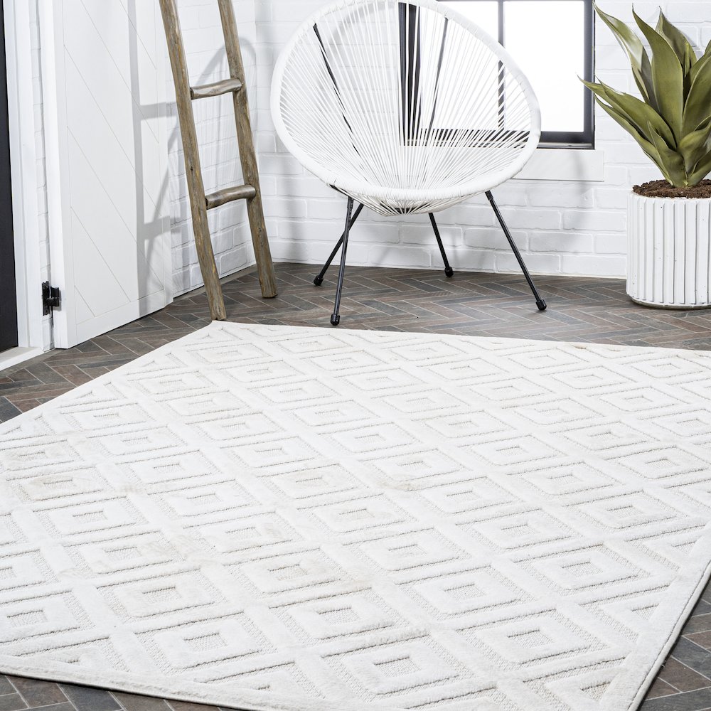 Portmany Neutral Diamond Trellis Indoor/Outdoor Area Rug. Picture 9