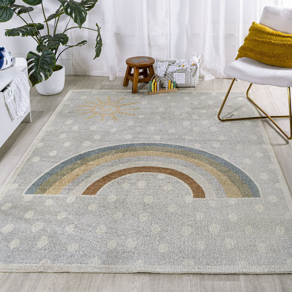 Minha Rainbow Dot Modern Machine Washable Area Rug. Picture 4
